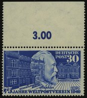 BUNDESREPUBLIK 116 **, 1949, 30 Pf. Stephan, Oberrandstück, Pracht - Oblitérés