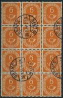 BUNDESREPUBLIK 126 O, 1951, 6 Pf. Posthorn Im Zwölferblock, Stempel BRAKE IN LIPPE, Die Untere Reihe Teils Kleine Zähnun - Usados