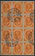 BUNDESREPUBLIK 126 O, 1951, 6 Pf. Posthorn Im Zwölferblock, Stempel BRAKE IN LIPPE, Die Untere Reihe Teils Kleine Zähnun - Oblitérés