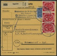 BUNDESREPUBLIK 130 Paar BRIEF, 1954, 20 Pf. Posthorn, 3x, Dabei Ein Waagerechtes Paar, Als Mehrfachfrankatur Auf Paketka - Used Stamps