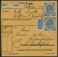 BUNDESREPUBLIK 134 Paar BRIEF, 1954, 50 Pf. Posthorn Im Senkrechten Paar Als Mehrfachfrankatur Auf Paketkarte Aus GRAINE - Usati