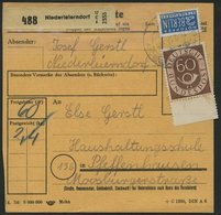 BUNDESREPUBLIK 135 BRIEF, 1954, 60 Pf. Posthorn Mit Unterrand Als Einzelfrankatur Auf Paketkarte Aus NIEDERLEIERNDORF, P - Used Stamps