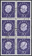 BUNDESREPUBLIK 306 O, 1959, 70 Pf. Heuss Im Sechserblock, Normale Zähnung, Pracht, Mi. (750.-) - Gebraucht