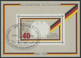 BUNDESREPUBLIK Bl. 10 O, 1974, Block 25 Jahre Bundesrepublik Mit Prägedruck-Verschiebung, Ersttags-Sonderstempel, Damali - Usados