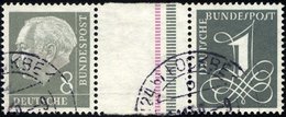 ZUSAMMENDRUCKE WZ 15aIVYII O, 1960, Heuss Wz. Liegend 8 + Z + 1, Eine Schmale Senkrechte Strichelleiste In Rosalila Und  - Used Stamps