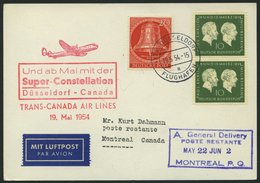 ERST-UND ERÖFFNUNGSFLÜGE 2476 BRIEF, 19.5.54, Düsseldorf-Montreal, Prachtkarte - Storia Postale