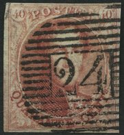 BELGIEN 5A O, 1849, 40 C. Rosa/karmin, Nummernstempel 24, Pracht, Mi. 450.- - Sonstige & Ohne Zuordnung