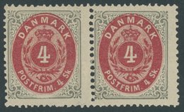 DÄNEMARK 18IA Paar *, 1870, 4 S. Grau/rot, Gezähnt K 14:131/2, Im Waagerechten Paar, Falzrest, Pracht - Oblitérés