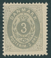 DÄNEMARK 22IYAa *, 1875, 3 Ø Mattultramarin/grau, Falzrest, Pracht, Mi. 140.- - Usado