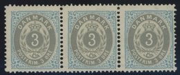 DÄNEMARK 22IIYA **, 1875, 3 Ø, Kopfstehender Rahmen, Gezähnt K 14:131/2, Im Postfrischen Dreierstreifen, Pracht - Oblitérés