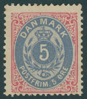 DÄNEMARK 24IYA *, 1875, 5 Ø Rosa/blau Mit Kopfstehendem Wz., Falzreste, Pracht - Oblitérés
