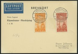 ERSTFLÜGE 1.6.1938, Kopenhagen-Norrköping-Stockholm, Prachtkarte - Autres & Non Classés