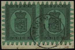 FINNLAND 6Cx Paar BrfStk, 1867, 8 P. Schwarz Auf Grün Im Waagerechten Paar Auf Briefstück, K1 HELSINGFORS, Bis Auf Eine  - Andere & Zonder Classificatie