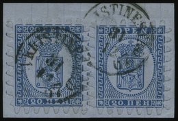 FINNLAND 8C BrfStk, 1866, 20 P. Blau, 2x Auf Briefstück, K1 KRISTINESTAD, Nur Linke Marke Eine Kurze Zunge Sonst Alle Vo - Autres & Non Classés