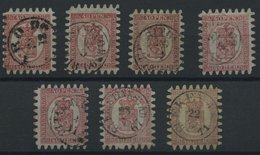 FINNLAND 9Bx O, 1866, 40 P. Rosakarmin, 7 Prachtwerte Mit Allen Zungen In Verschiedenen Farbnuancen - Otros & Sin Clasificación