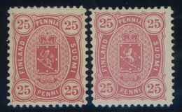 FINNLAND 17Ba,b *, 1881/2, 25 P. Karmin Und Anilinrot, Gezähnt L 121/2, Falzreste, 2 Prachtwerte - Sonstige & Ohne Zuordnung