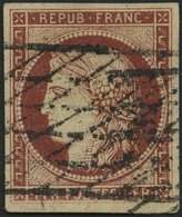 FRANKREICH 7b O, 1849, 1 Fr. Braunkarmin Grille Sans Fin, Allseits Breitrandig, Farbfrisch, Pracht, Gepr. Drahn, Mi. 130 - Autres & Non Classés