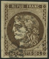 FRANKREICH 42a O, 1870, 30 C. Braun, Links Lupenrandig Sonst Vollrandig Pracht, Mi. 260.- - Autres & Non Classés