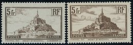 FRANKREICH 240a,b **, 1929, 5 Fr. Mont-Saint-Michel, Beide Farben, Postfrisch, 2 Prachtwerte, Mi. 75.- - Autres & Non Classés