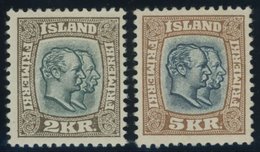 ISLAND 61/2 *, 1907, 2 Und 5 Kr. Doppelportrait, Falzreste, 2 Prachtwerte, Mi. 200.- - Other & Unclassified