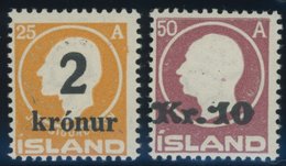 ISLAND 119/20 *, 1925/6, 2 Kr. Auf 25 A. Orange Und 10 Kr. Auf 50 A. Lilarot, Falzrest, Pracht - Altri & Non Classificati