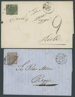 KIRCHENSTAAT 3,6 BRIEF, 1852, 2 Baj. Schwarz Auf Olivgrün Und 5 Baj. Schwarz Auf Rosa, 2 Prachtbriefe - Papal States