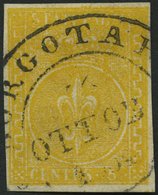 PARMA 6a O, 1853, 5 C. Orange, Zentrischer K2 BORGOTARO, Breitrandig, Kabinett, Gepr. Drahn, Mi. (750.-) - Parma
