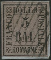 ROMAGNA 6 BrfStk, 1859, 5 Baj. Schwarz Auf Violett Auf Knappem Briefstück, Pracht, Gepr. U.a. Drahn, Mi. 420.- - Romagne