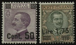 ITALIEN 172,221 *, 1923/5, 50 C. Auf 50 C. Und 1.75 L. Auf 10 L. König Viktor Emanuel III, Falzrest, 2 Prachtwerte - Non Classés