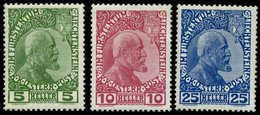 LIECHTENSTEIN 1-3x *, 1912, Fürst Johann II, Gestrichenes Papier, Falzreste, Prachtsatz, Mi. 240.- - Other & Unclassified