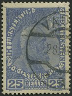 LIECHTENSTEIN 3yb O, 1916, 25 H. Mittelultramarin, Normales Papier, Waagerechte Bugspur Sonst Pracht, Mi. 500.- - Sonstige & Ohne Zuordnung