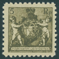 LIECHTENSTEIN 48A **, 1921, 5 Rp. Schwarzbräunlicholiv, Gezähnt L 91/2, Postfrisch, Pracht, Mi. 280.- - Other & Unclassified