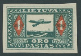 LITAUEN 106U **, 1921, 1 A. Flugpostdienst, Ungezähnt, Postfrisch, Pracht, Mi. 60.- - Lithuania