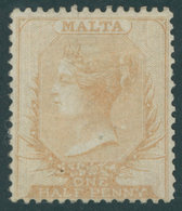 MALTA 1x *, 1863, 1/2 P. Mattbraun, Weißes Papier, Ohne Wz., Falzreste, Feinst, Mi. 800.- - Malta