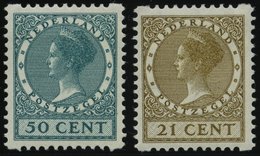 NIEDERLANDE 191D,240D *, 1930/34, 50 C. Und 21 C. Königin Wilhelmina, Rollenzähnung D, Falzrest, 2 Prachtwerte - Autres & Non Classés