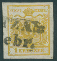 ÖSTERREICH BIS 1867 1Xd O, 1850, 1 Kr. Kadmiumgelb, Handpapier, Type III, L2 (ROKIT)ZAN, Breitrandig, Pracht, Fotobefund - Sonstige & Ohne Zuordnung