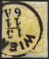 ÖSTERREICH 1Ya O, 1854, 1 Kr. Gelb, Maschinenpapier, Breitrandig, Kabinett, Mi. 120.- - Other & Unclassified