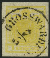 ÖSTERREICH 1Ya O, 1854, 1 Kr. Gelb, Maschinenpapier, Type Ia, Ungarischer K1 GROSSWARDEIN, Breitrandig, Pracht - Sonstige & Ohne Zuordnung