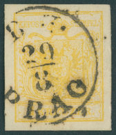 ÖSTERREICH BIS 1867 1Yd O, 1854, 1 Kr. Kadmiumgelb, Maschinenpapier, Type III, K1 B.H. PRAG, Breitrandig, Pracht, Fotobe - Autres & Non Classés