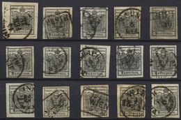 ÖSTERREICH 2X,Yo, BrfStk, 1850, 2 Kr. Schwarz, Beide Papiere, Partie Von 15 Voll-breitrandigen Werten, Diverse Typen, Fa - Autres & Non Classés