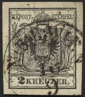 ÖSTERREICH 2Ya O, 1854, 2 Kr. Schwarz, Maschinenpapier, Breitrandig, Pracht, Mi. 80.- - Other & Unclassified