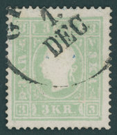 ÖSTERREICH BIS 1867 12a O, 1859, 3 Kr. Hellgrün, Pracht, Fotobefund Dr. Ferchenbauer, Mi. 180.- - Otros & Sin Clasificación