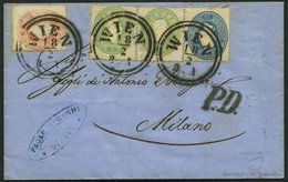 ÖSTERREICH 19 Paar,20,22 BRIEF, 1861, 3 Kr. Grün Im Waagerechten Paar, 5 Kr. Rot Und 15 Kr. Blau, Dreifarbenfrankatur Vo - Otros & Sin Clasificación