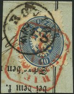 ÖSTERREICH 33a BrfStk, 1865, 10 Kr. Blau, Venetien-K1 ROVIGO Und Roter Recommandirt-R4 Von Wien Auf Prachtbriefstück, Ge - Sonstige & Ohne Zuordnung