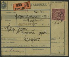 ÖSTERREICH 198 BRIEF, 1918, 90 H. Schwärzlichrotkarmin Auf Paketkarte Von Wien Nach Sarajewo, Feinst - Otros & Sin Clasificación