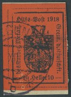 HILFSPOST MERAN 6IIa BrfStk, 1918, 10 H. Schwarz Auf Ziegelrot, 2. Auflage, Prachtbriefstück, Mi. 150.- - Meran