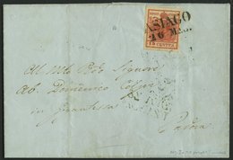 LOMBARDEI UND VENETIEN 3XR BRIEF, 1857, 15 C. Zinnoberrot, Handpapier, Type IIa, Geripptes Papier, L2 ASIAGO, Prachtbrie - Lombardo-Venetien