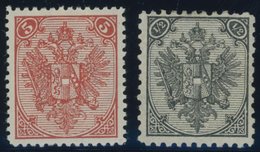 BOSNIEN UND HERZEGOWINA 4IB,9IL *, 1879/94, 5 Kr. Und 1/2 Kr. Steindruck Mit Großen Wz.-Teilen, Falzrest, Pracht - Bosnie-Herzegovine