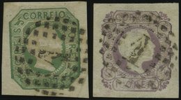 PORTUGAL 7a,8 O, 1855, 50 R. Gelbgrün Und 100 R. Lila, 2 Breitrandige Kabinettwerte, Gepr. Drahn, Mi. (230.-) - Otros & Sin Clasificación