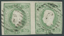 PORTUGAL 21 Paar O, 1867, 50 R. Grün Im Waagerechten Paar, Rechte Marke Oben Spalt Sonst Pracht - Altri & Non Classificati